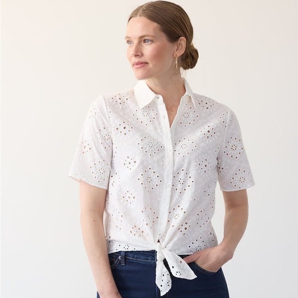 White Eyelet Tie-Front Blouse - Picture 1 of 7